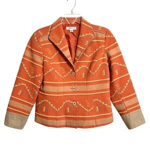 Coldwater Creek Womens Southwestern Blazer 12P Orange Tan Woven Aztec Western